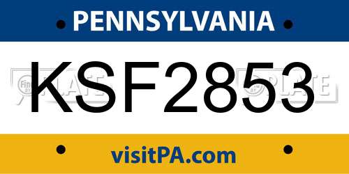 KSF2853 Pennsylvania License Plate