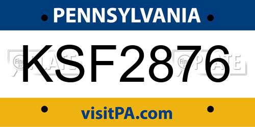 KSF2876 Pennsylvania License Plate