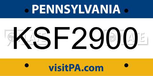 KSF2900 Pennsylvania License Plate