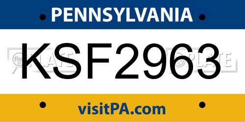 KSF2963 Pennsylvania License Plate