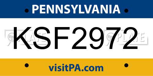 KSF2972 Pennsylvania License Plate