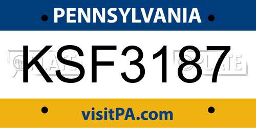 KSF3187 Pennsylvania License Plate