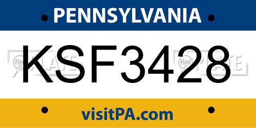 KSF3428 Pennsylvania License Plate