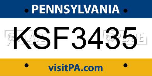 KSF3435 Pennsylvania License Plate