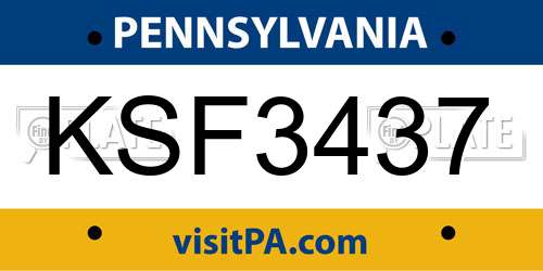 KSF3437 Pennsylvania License Plate