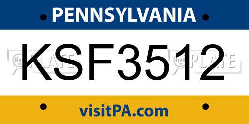KSF3512 Pennsylvania License Plate