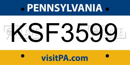KSF3599 Pennsylvania License Plate