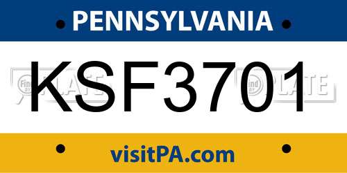 KSF3701 Pennsylvania License Plate
