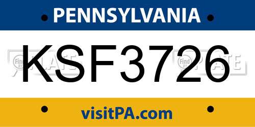 KSF3726 Pennsylvania License Plate