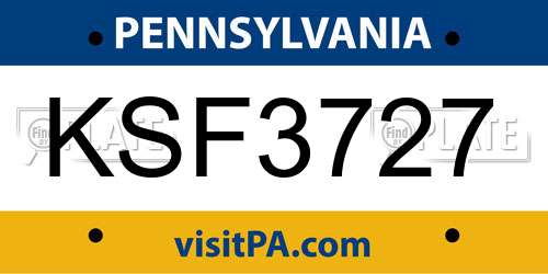 KSF3727 Pennsylvania License Plate