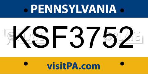 KSF3752 Pennsylvania License Plate