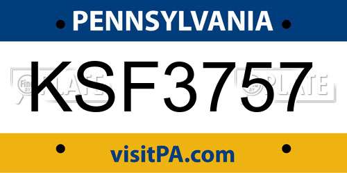KSF3757 Pennsylvania License Plate