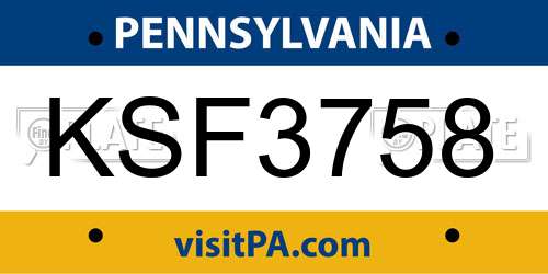 KSF3758 Pennsylvania License Plate