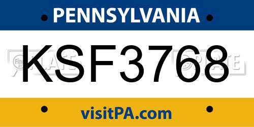 KSF3768 Pennsylvania License Plate