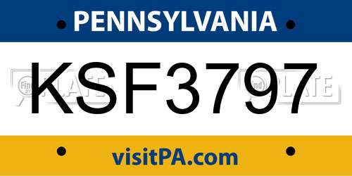 KSF3797 Pennsylvania License Plate