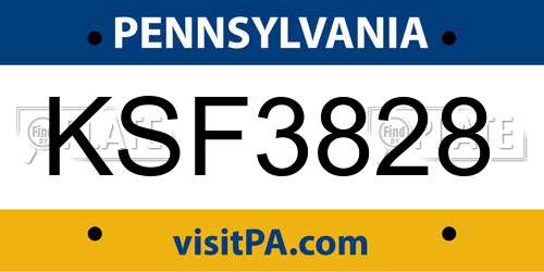 KSF3828 Pennsylvania License Plate