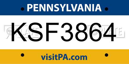 KSF3864 Pennsylvania License Plate
