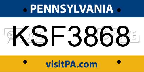 KSF3868 Pennsylvania License Plate