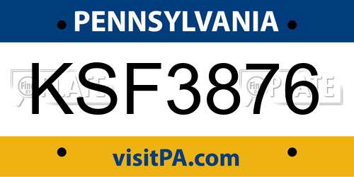 KSF3876 Pennsylvania License Plate