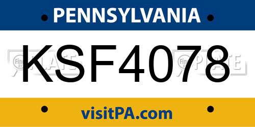KSF4078 Pennsylvania License Plate