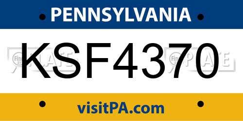KSF4370 Pennsylvania License Plate