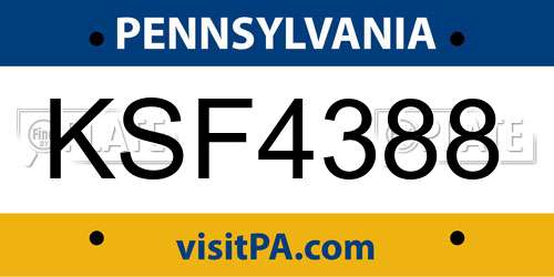 KSF4388 Pennsylvania License Plate