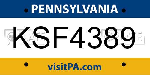KSF4389 Pennsylvania License Plate