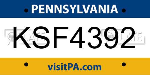 KSF4392 Pennsylvania License Plate