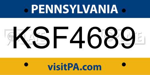 KSF4689 Pennsylvania License Plate