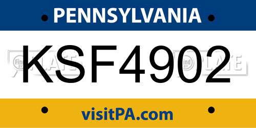 KSF4902 Pennsylvania License Plate