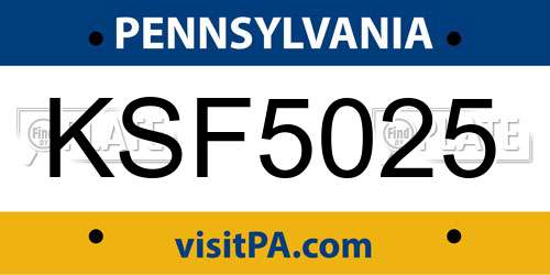 KSF5025 Pennsylvania License Plate
