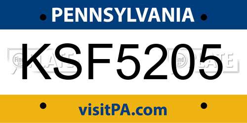 KSF5205 Pennsylvania License Plate