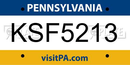 KSF5213 Pennsylvania License Plate