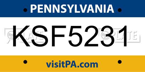 KSF5231 Pennsylvania License Plate