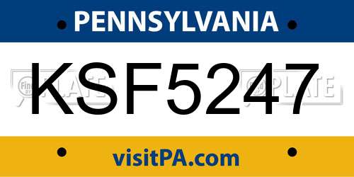 KSF5247 Pennsylvania License Plate