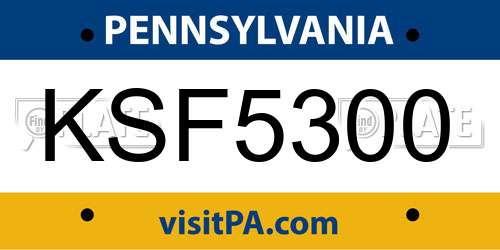 KSF5300 Pennsylvania License Plate