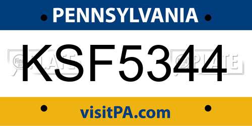 KSF5344 Pennsylvania License Plate