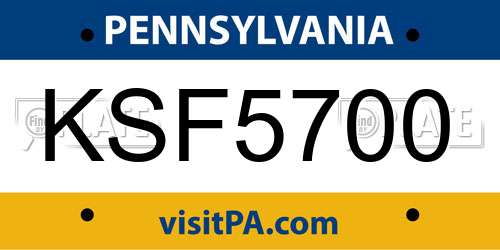KSF5700 Pennsylvania License Plate
