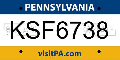 KSF6738 Pennsylvania License Plate