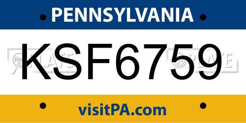 KSF6759 Pennsylvania License Plate