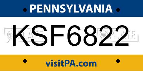 KSF6822 Pennsylvania License Plate