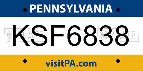 KSF6838 Pennsylvania License Plate