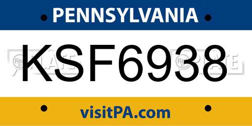 KSF6938 Pennsylvania License Plate