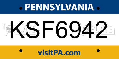 KSF6942 Pennsylvania License Plate