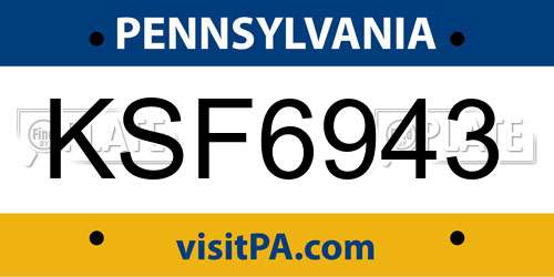 KSF6943 Pennsylvania License Plate