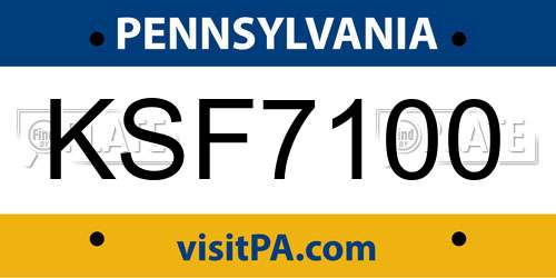 KSF7100 Pennsylvania License Plate