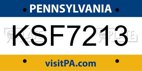 KSF7213 Pennsylvania License Plate