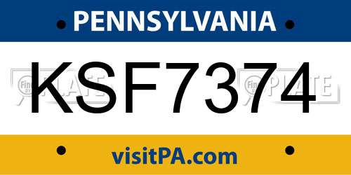 KSF7374 Pennsylvania License Plate