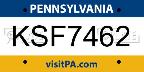 KSF7462 Pennsylvania License Plate