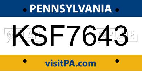 KSF7643 Pennsylvania License Plate